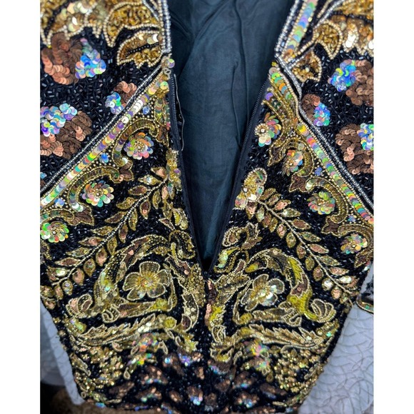 Vintage Naeem Khan Riazee for Neiman Marcus Beaded Sequin Mesh Mini Dress Size 4 - Picture 11 of 11